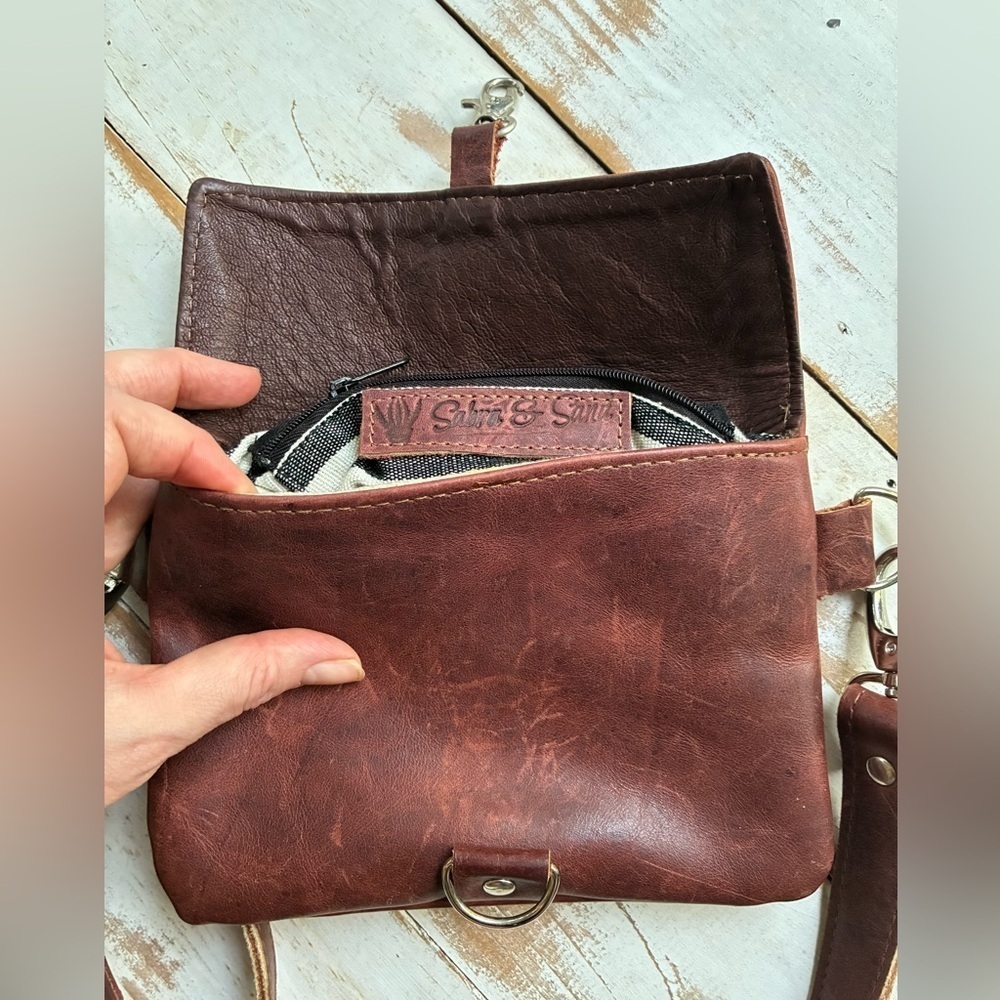 SABRA & SAND handcrafted leather crossbody bag leather boho minimalist purse EUC - Picture 13 of 15